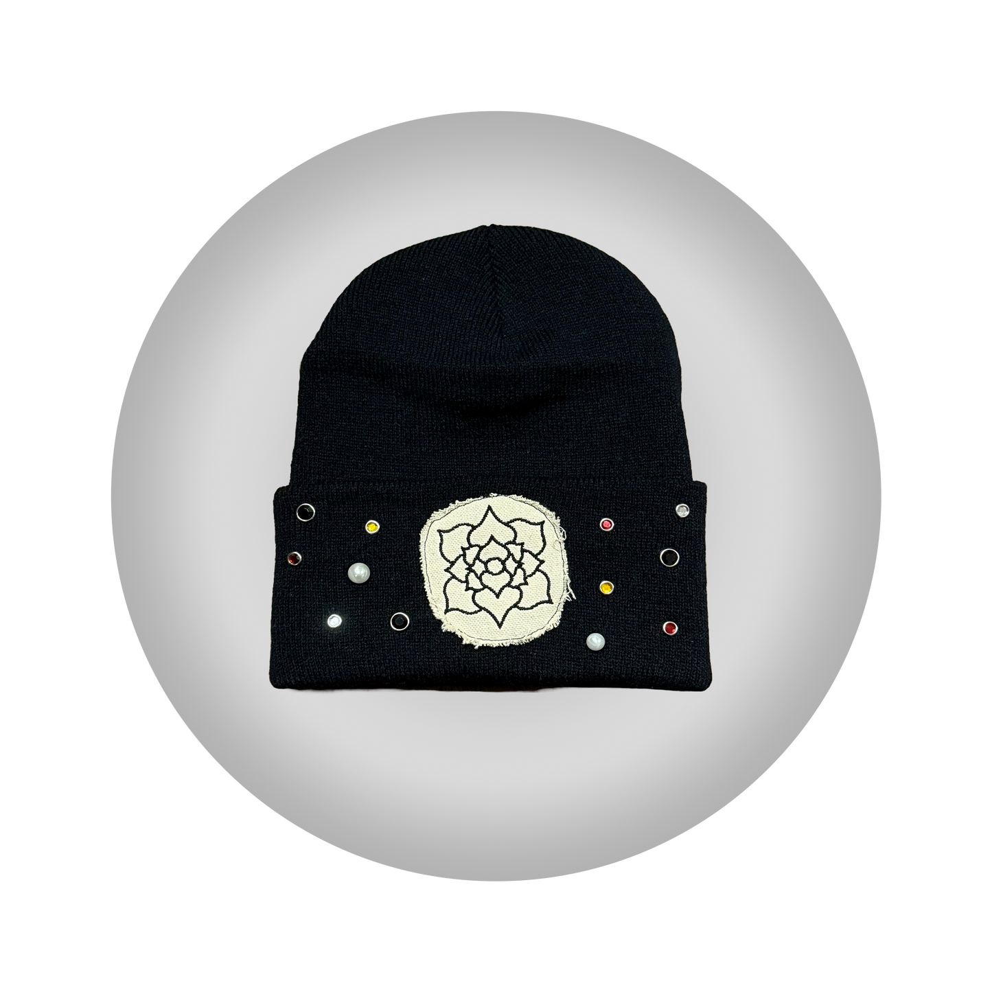CANVAS RED RHINESTONES & PEARLS BEANIE